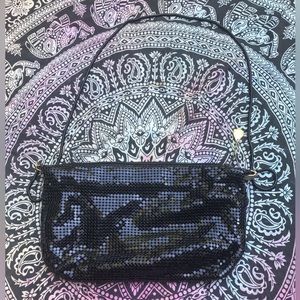 Vintage Black Metal Sparkle Chain Purse with Gold Detail